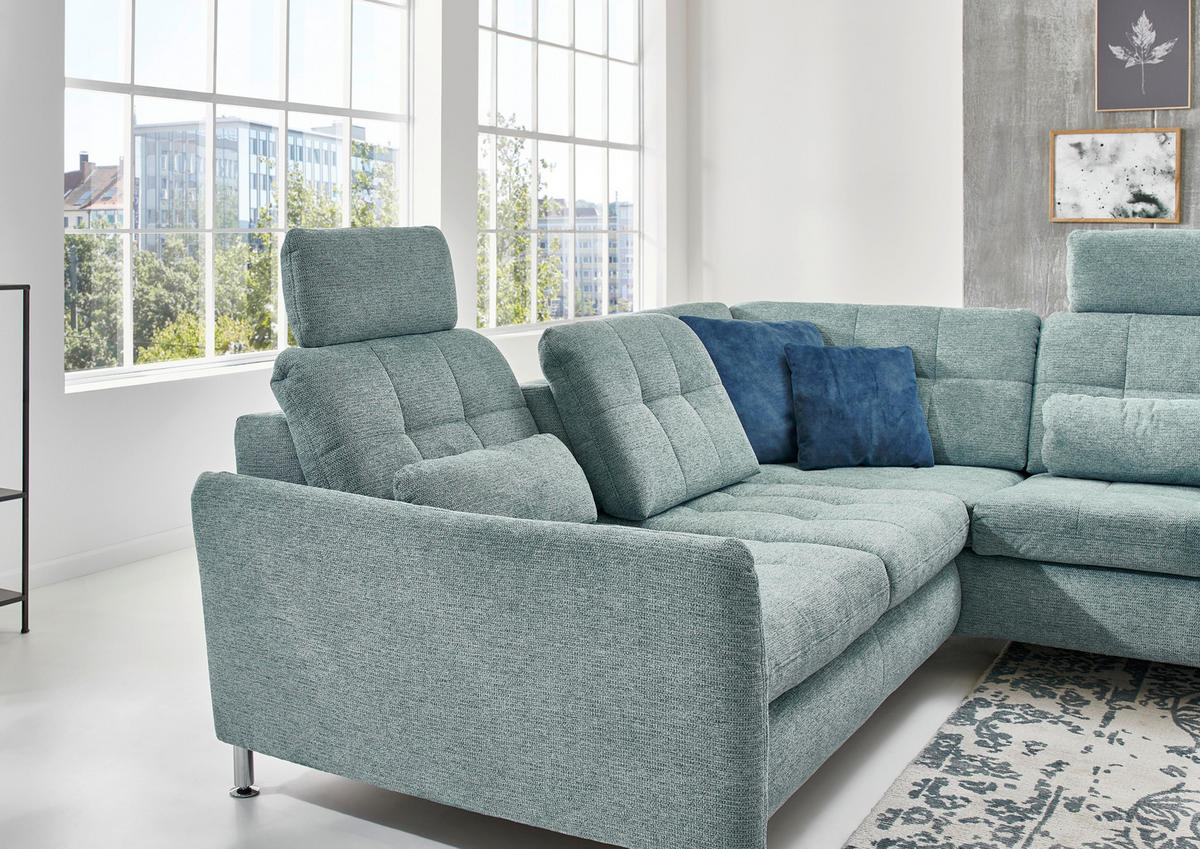 ECKSOFA Grün Webstoff  - Chromfarben/Grün, KONVENTIONELL, Textil/Metall (210/242cm) - Beldomo Style