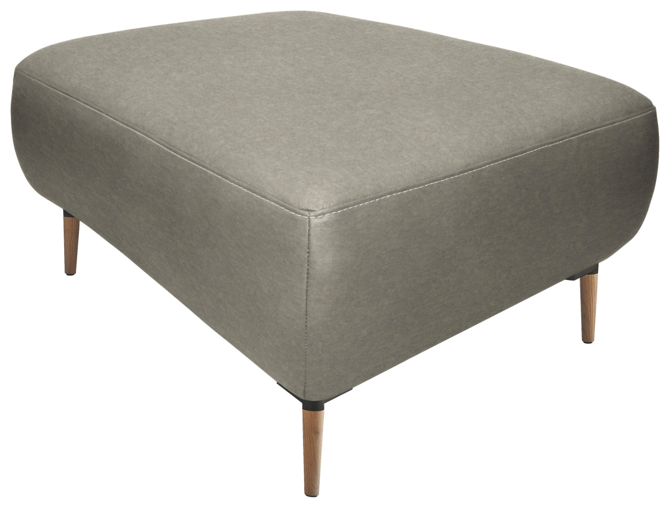 HOCKER in Leder Hellgrau  - Beige/Hellgrau, Natur, Leder/Holz (65/46/55cm) - Valnatura