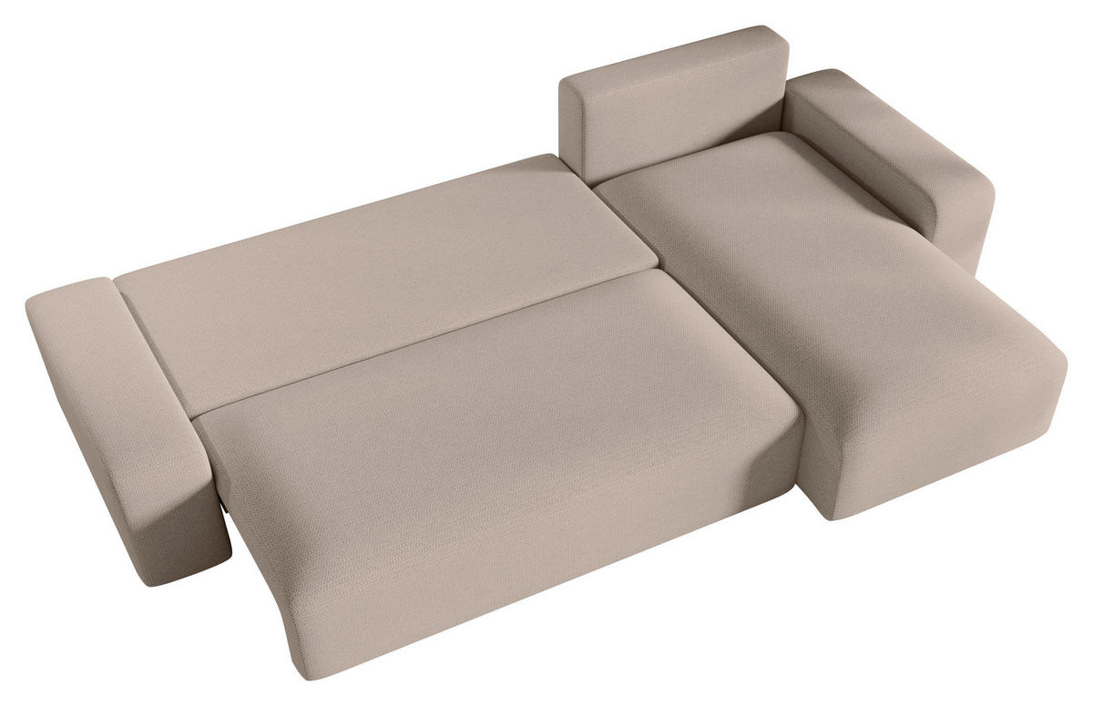 ECKSOFA Beige Bouclé Zierkissen, Rückenkissen, Bettkasten, Schlaffunktion, Rücken echt, Stauraum  - Beige/Schwarz, MODERN, Kunststoff/Textil (248/143cm) - Xora
