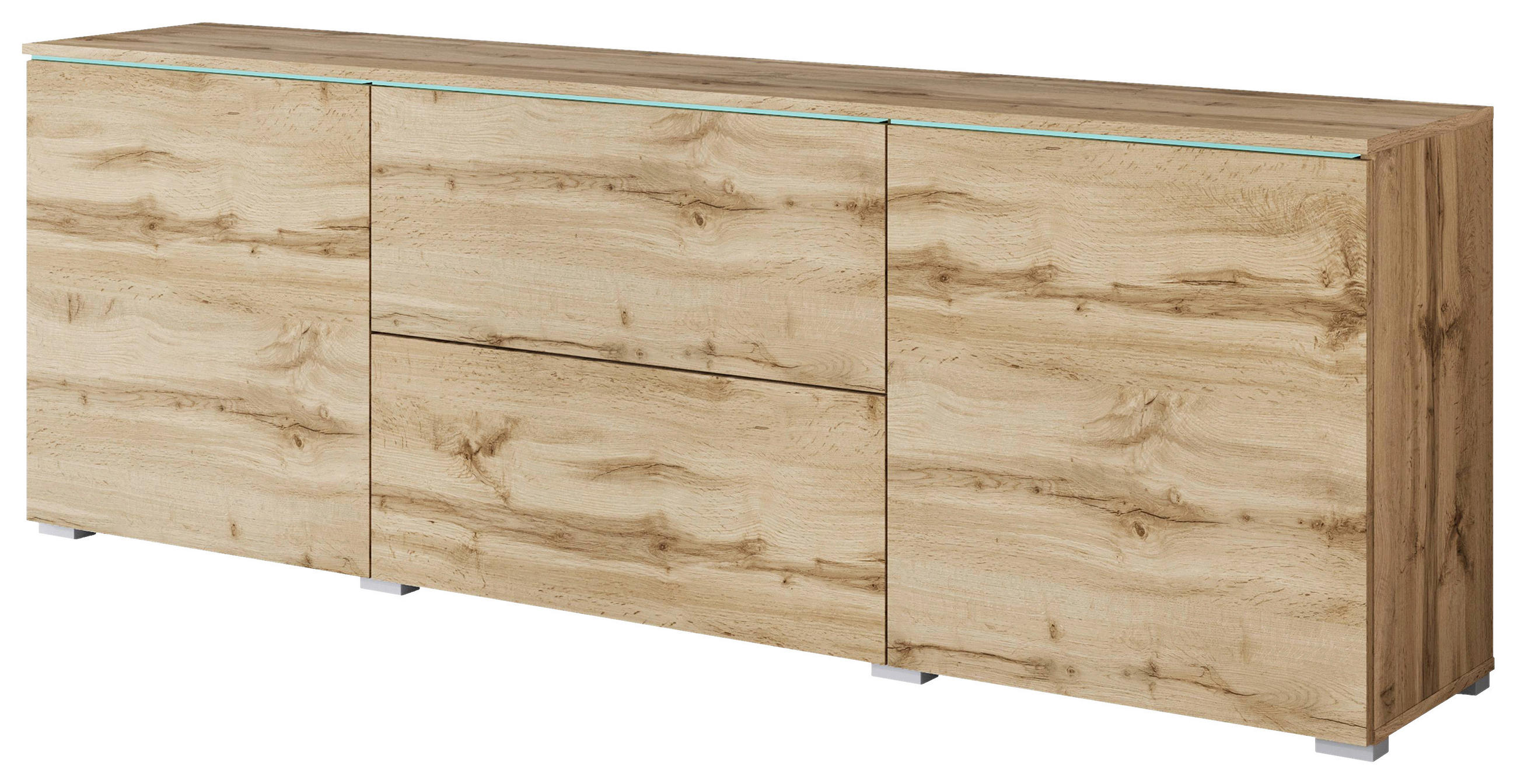 LOWBOARD  in 180/61,8/34,5 cm  - Eiche Wotan/Grau, Trend, Holzwerkstoff/Kunststoff (180/61,8/34,5cm) - P & B