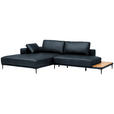 ECKSOFA  in Echtleder Dunkelblau  201/304 cm  - Schwarz/Dunkelblau, Design, Leder/Metall (201/304cm) - Belluti