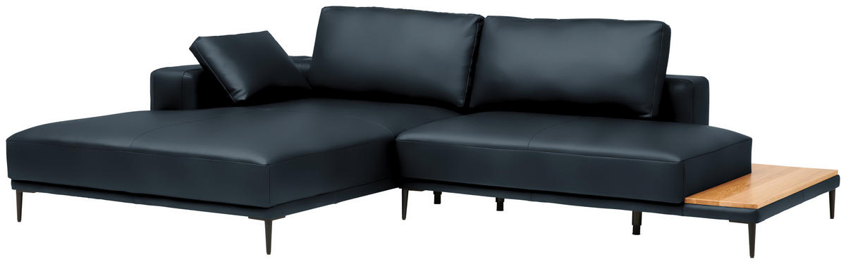 ECKSOFA Echtleder Dunkelblau  - Schwarz/Dunkelblau, Design, Leder/Metall (201/304cm) - Belluti