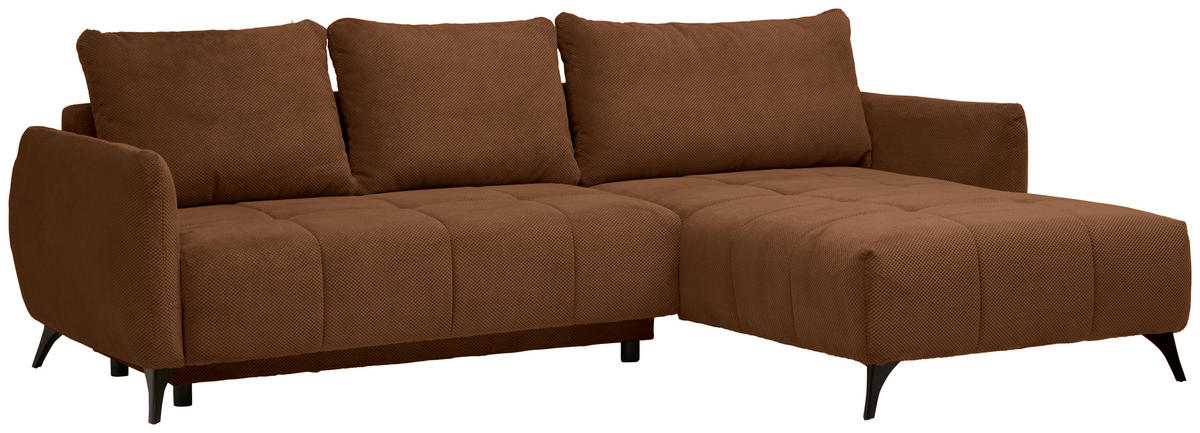 ECKSOFA in Struktur, Plüsch Rostfarben  - Rostfarben/Schwarz, Design, Textil/Metall (287/197cm) - Stylife
