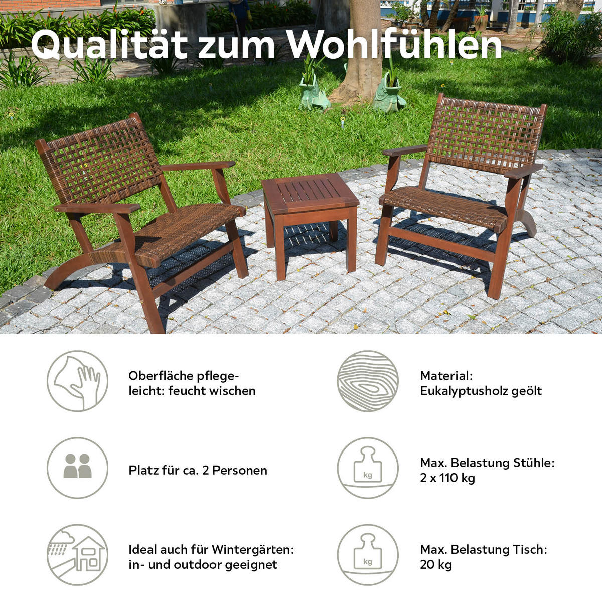 BALKONSET  - Dunkelbraun, Basics, Holz (40/40/35cm) - Gardenson