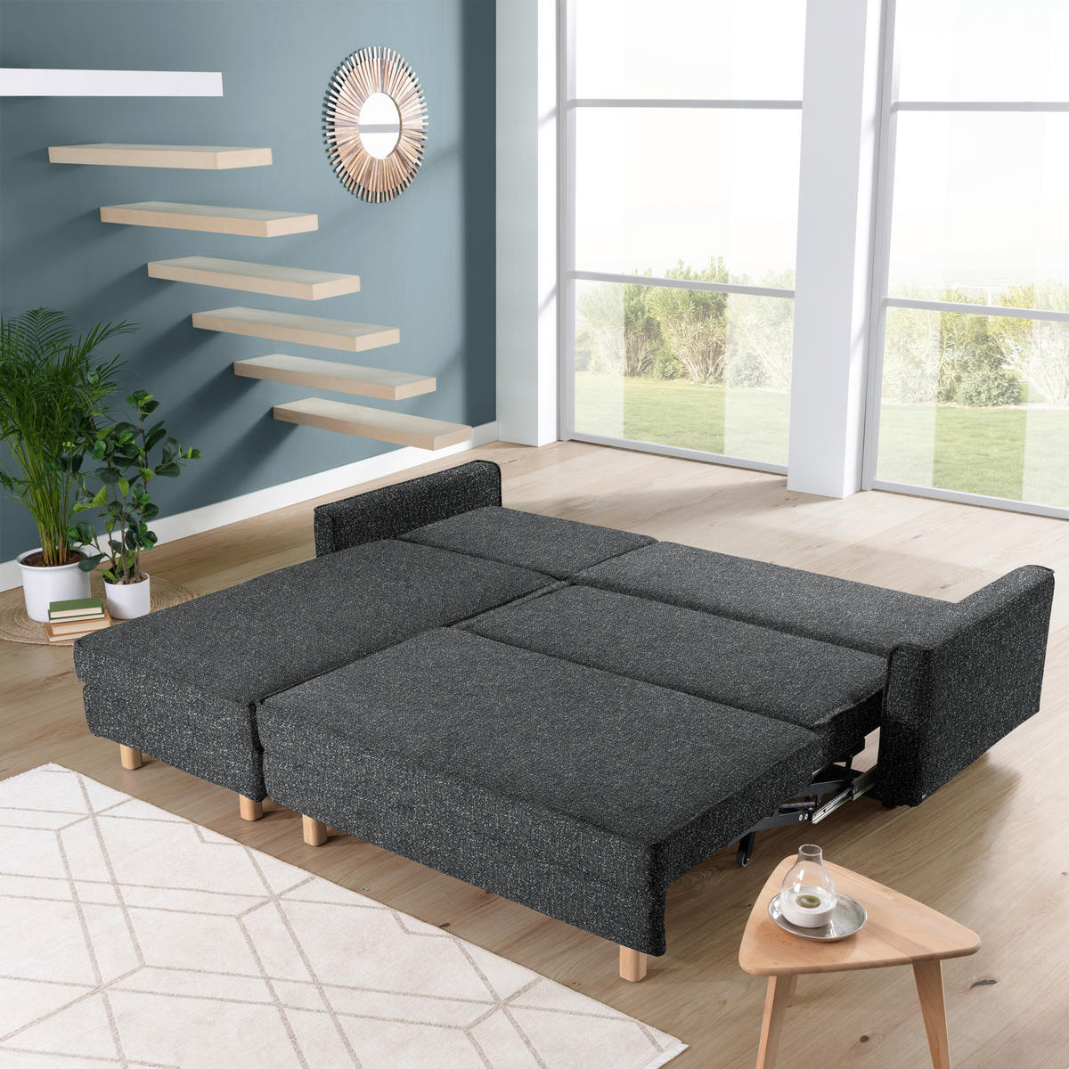 ECKSOFA  in Mikrovelours Anthrazit  170/237 cm  - Eichefarben/Anthrazit, KONVENTIONELL, Holz/Textil (170/237cm) - Sedda
