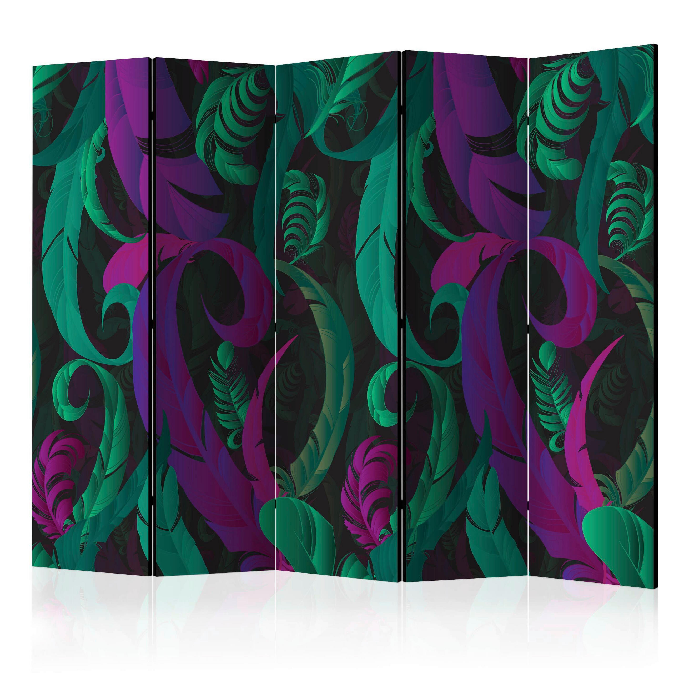 PARAVENT mit 5  Flügel - Violett/Grün, Basics, Holz/Textil (225/172/3cm) - artgeist