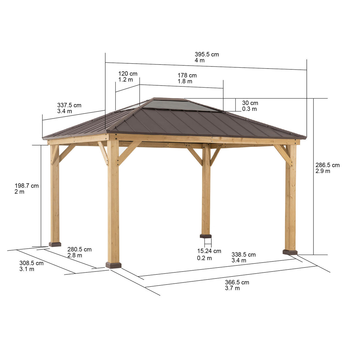 PAVILLON 393,5/335,5/286,5 cm   - Dunkelbraun/Naturfarben, Basics, Holz/Kunststoff (393,5/335,5/286,5cm)