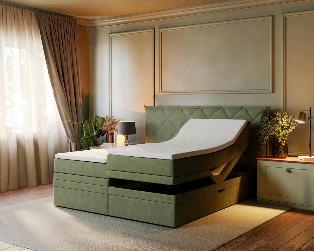 BOXSPRINGBETT 160/200 cm  in Grün  - Schwarz/Grün, KONVENTIONELL, Holz/Textil (160/200cm) - Welnova