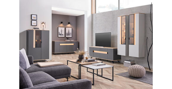 HÄNGEVITRINE  in furniert Eichefarben, Hellgrau  - Eichefarben/Anthrazit, Design, Glas/Holzwerkstoff (45,6/139,4/36cm) - Dieter Knoll