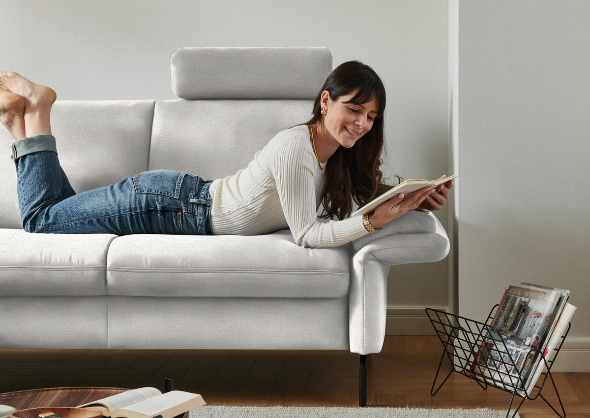 ECKSOFA in Flachgewebe Alabasterfarben  190/241 cm  - Alabasterfarben/Schwarz, KONVENTIONELL, Textil/Metall (190/241cm) - Beldomo Comfort