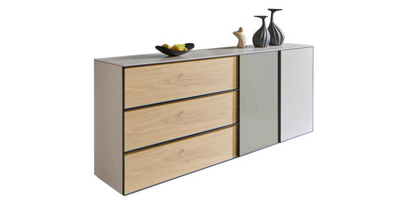 SIDEBOARD 210/90/45 cm  - Eiche Bianco/Beige, Design, Glas/Holz (210/90/45cm) - Ambiente