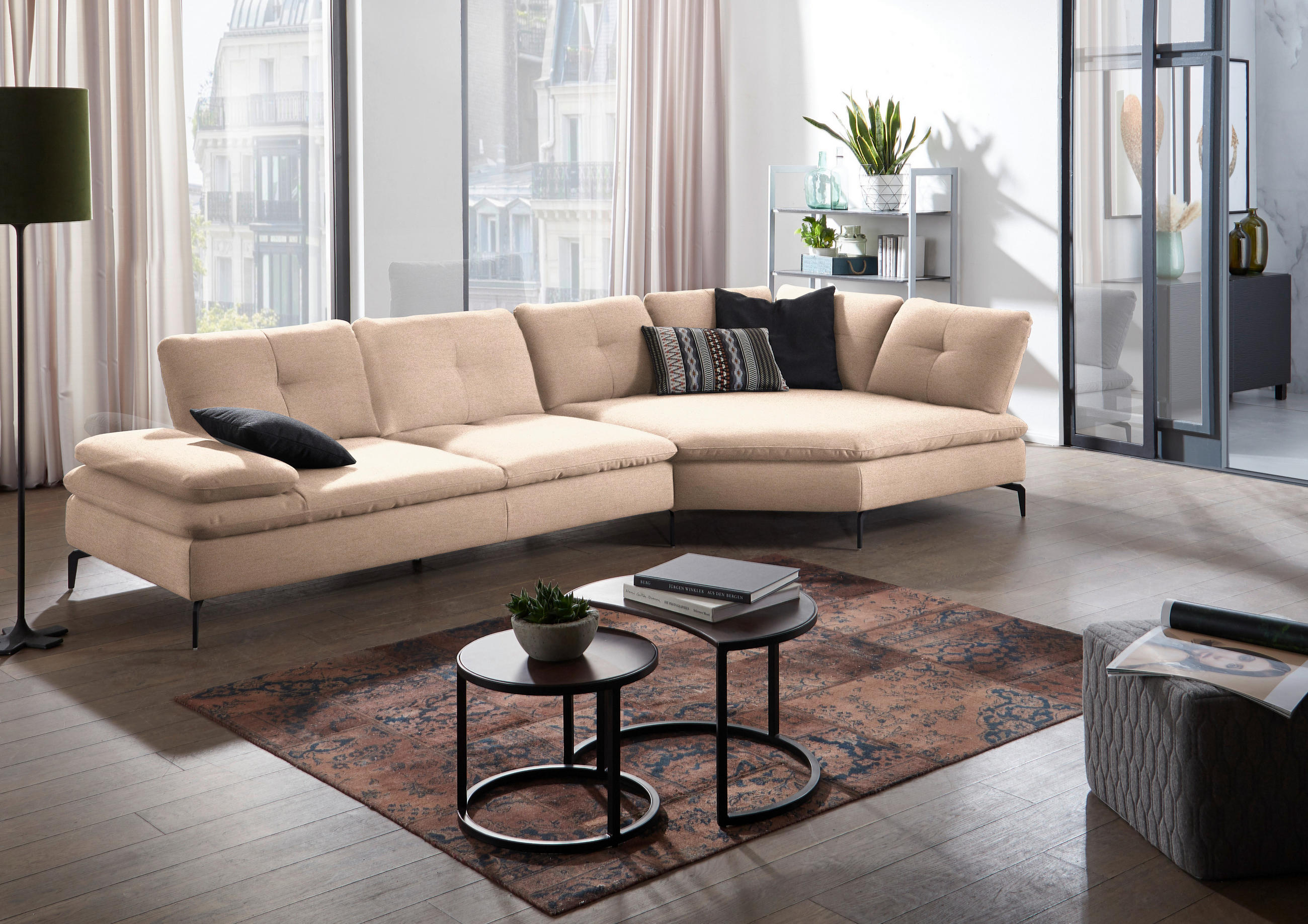 ECKSOFA  in Flachgewebe Hellbraun  344/157 cm  - Hellbraun/Schwarz, Design, Textil/Metall (344/157cm) - Chilliano