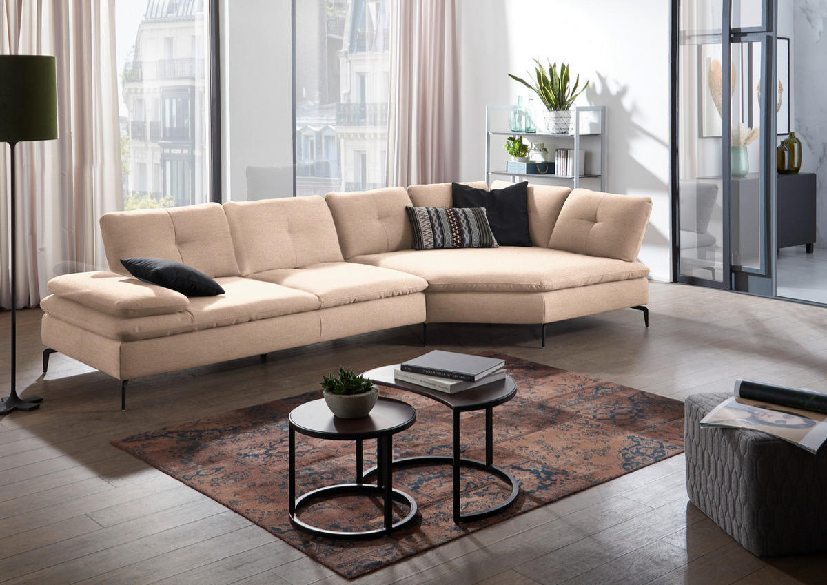ECKSOFA in Flachgewebe Hellbraun  344/157 cm  - Hellbraun/Schwarz, Design, Textil/Metall (344/157cm) - Chilliano