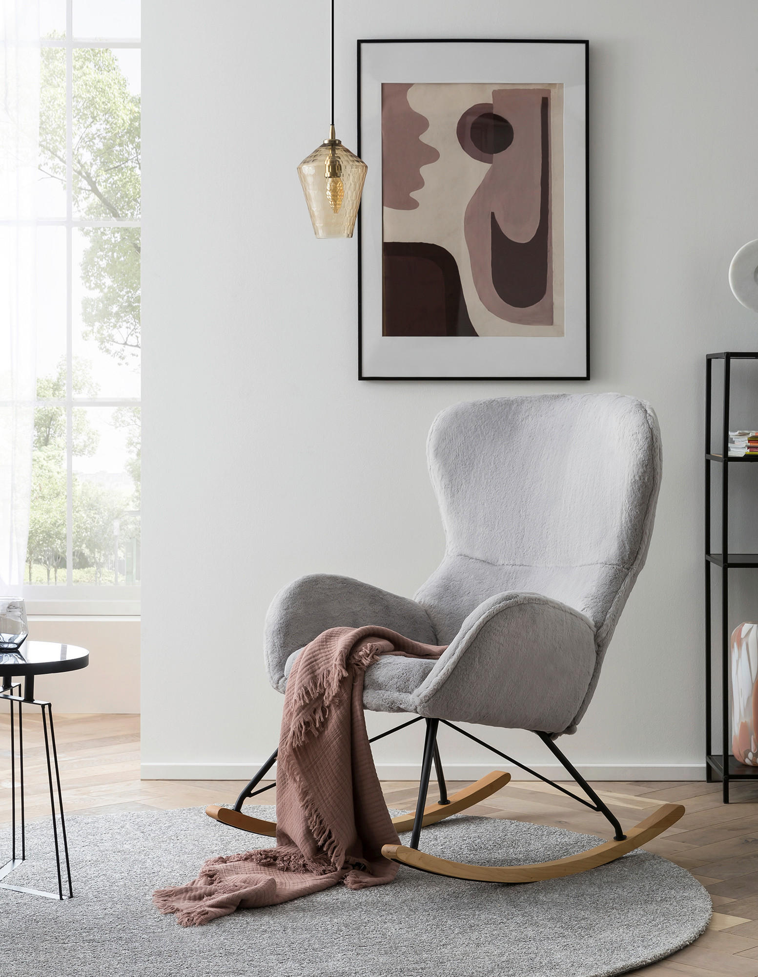 SCHAUKELSTUHL in Eichefarben, Hellgrau  - Eichefarben/Hellgrau, MODERN, Holz/Textil (70/102/94cm) - Livetastic