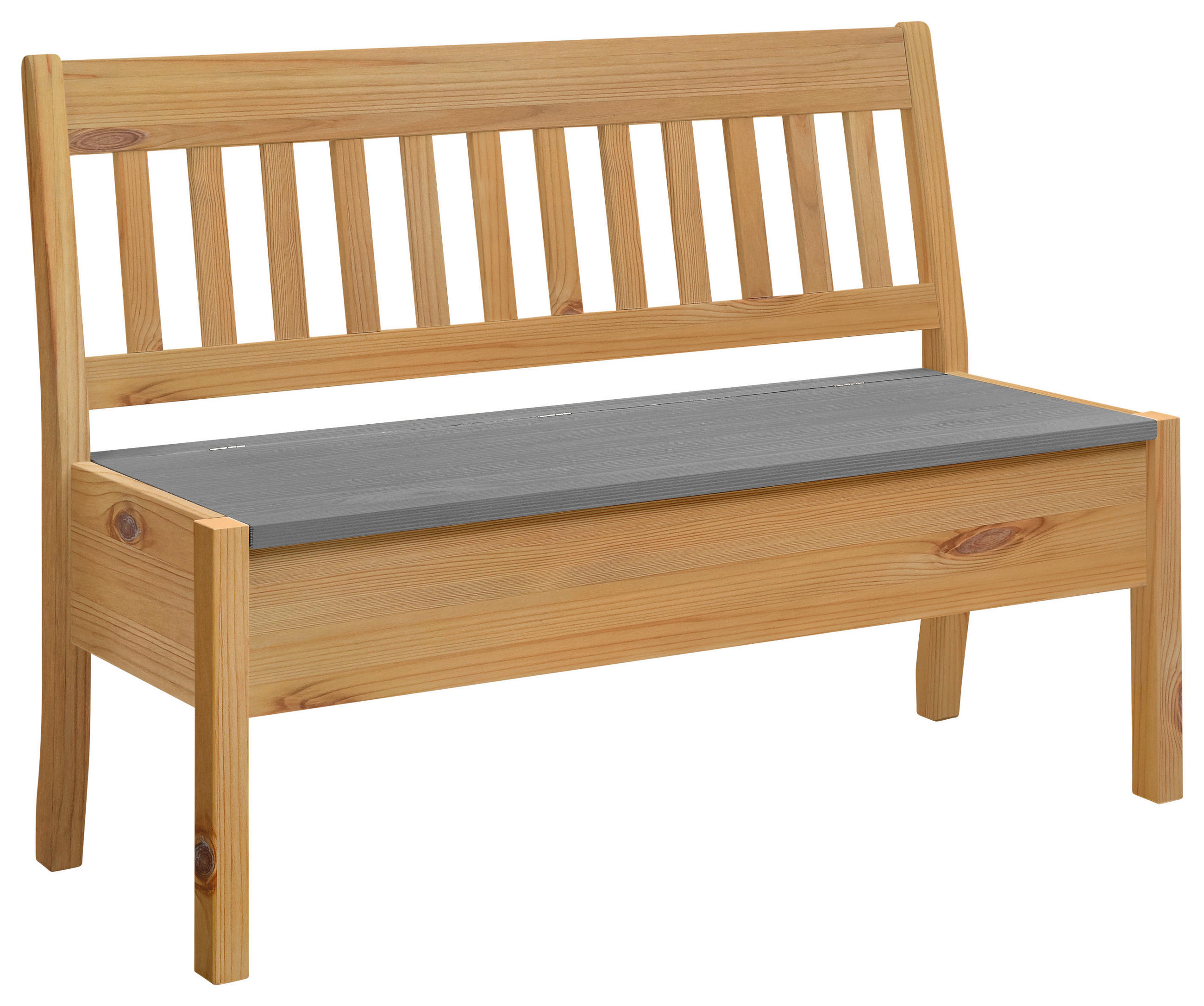 SITZBANK 130/93/58 cm Grau, Laugenfarbig Kiefer massiv  - Laugenfarbig/Grau, ROMANTIK / LANDHAUS, Holz (130/93/58cm) - Boxxx