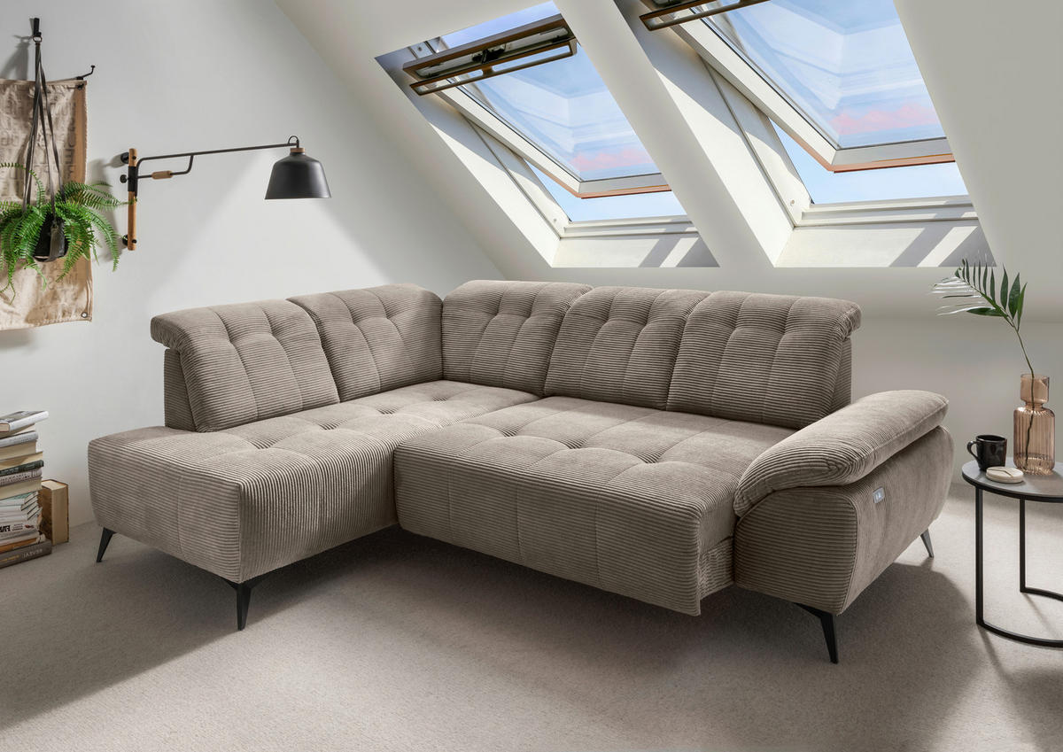 ECKSOFA in Cord Graubraun  - Graubraun/Schwarz, Modern, Textil/Metall (200/272cm) - Livetastic