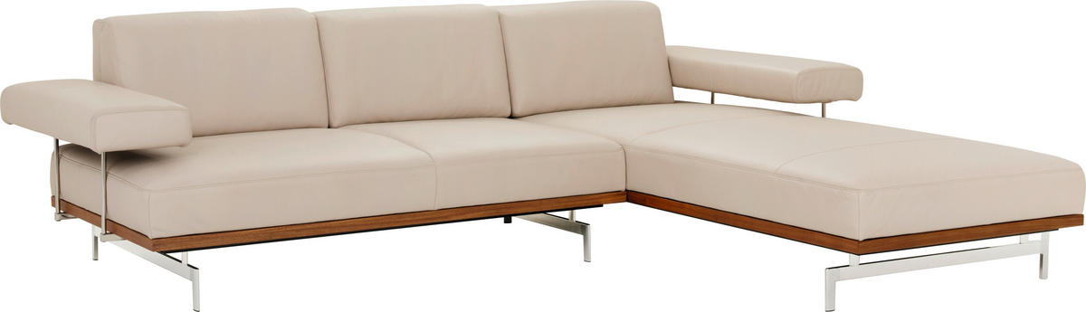 ECKSOFA in Echtleder Beige  295/237 cm  - Beige/Alufarben, Design, Leder/Metall (295/237cm) - Joop!