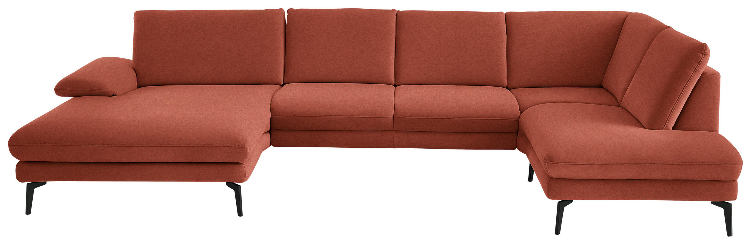 WOHNLANDSCHAFT Chenille, Flachgewebe Terracotta  - Terracotta/Schwarz, Design, Textil/Metall (180/344/208cm) - Dieter Knoll