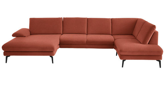 WOHNLANDSCHAFT  in Chenille, Flachgewebe Terracotta  - Terracotta/Schwarz, Design, Textil/Metall (180/344/208cm) - Dieter Knoll