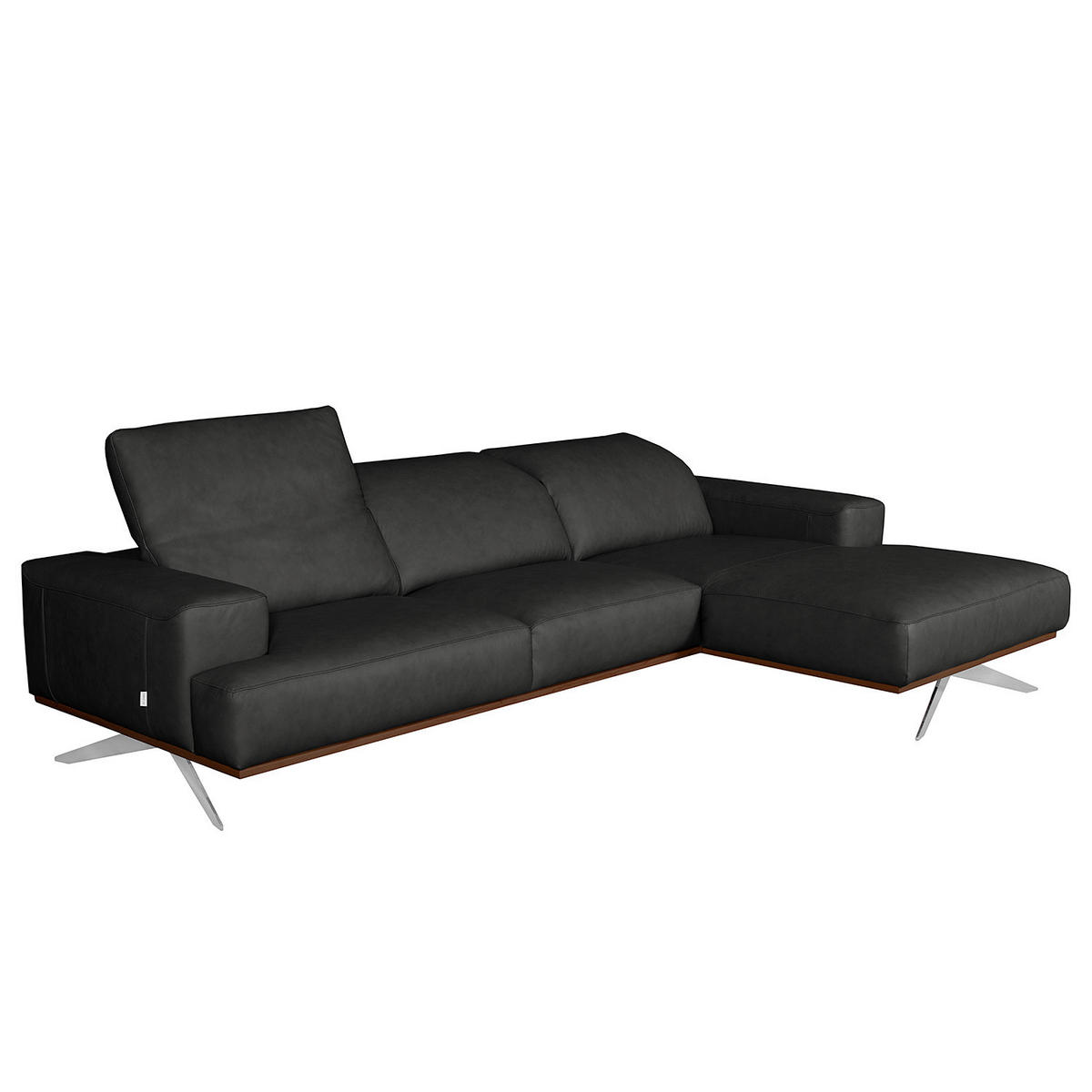 ECKSOFA  in Echtleder Schwarz  295/187 cm  - Chromfarben/Schwarz, Design, Leder/Metall (295/187cm) - Livetastic