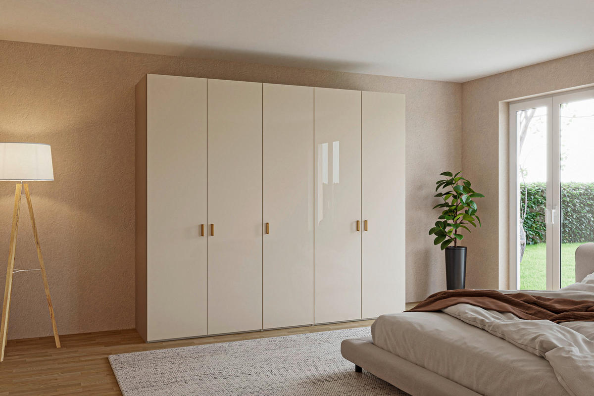 DREHTÜRENSCHRANK 253/220/59 cm,  in Creme, Hellbraun, 5-türig  - Hellbraun/Creme, Design, Glas/Holzwerkstoff (253/220/59cm) - Jutzler
