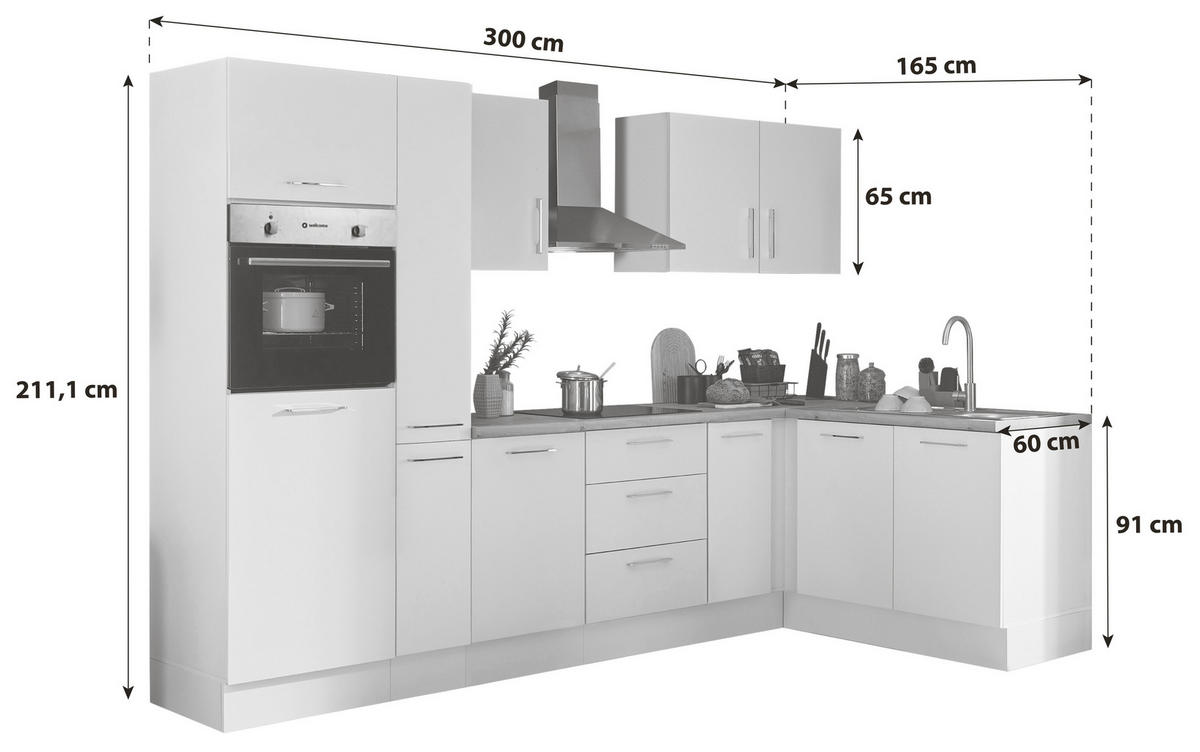 ECKKÜCHE 300/165 cm  in Schwarz, Eiche Artisan  - Schwarz/Eiche Artisan, Basics, Holzwerkstoff/Metall (300/165cm) - MID.YOU