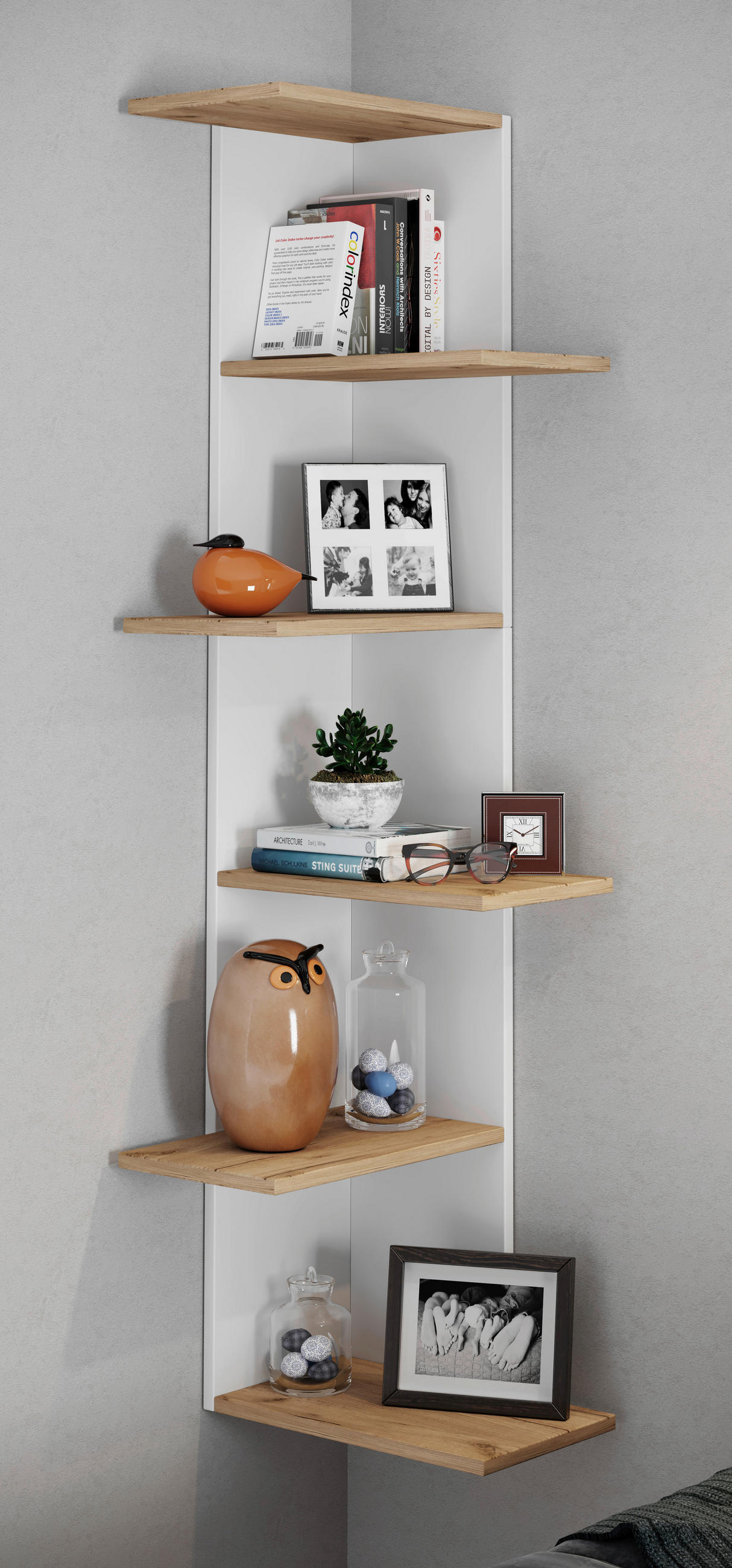 ECKREGAL in 37/140/37 cm Weiss, Honigeiche  - Honigeiche/Weiss, Lifestyle, Holzwerkstoff (37/140/37cm) - MID.YOU