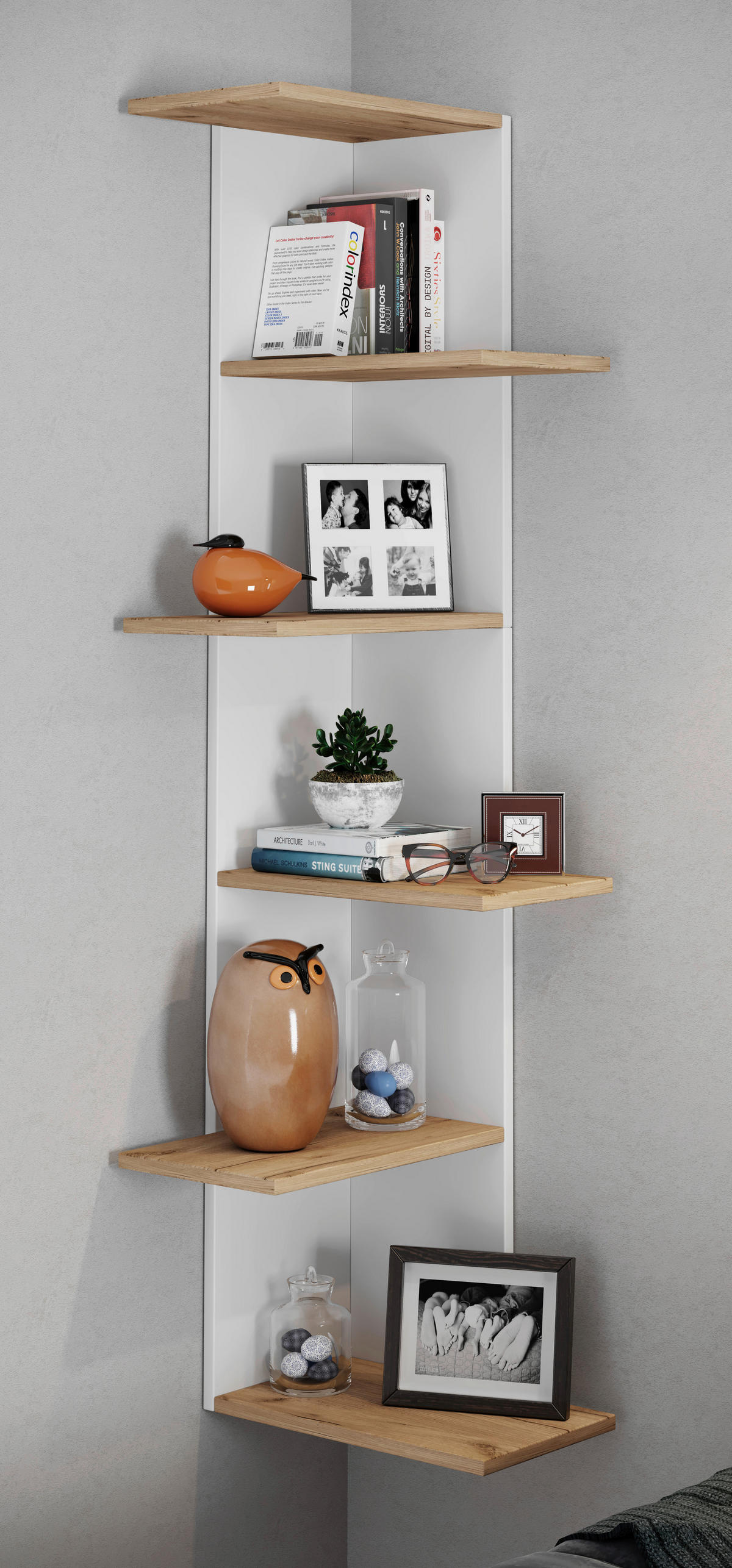 ÉTAGÈRE D'ANGLE in 37/140/37 cm Weiss, Honigeiche  - Honigeiche/Weiss, Lifestyle, Holzwerkstoff (37/140/37cm) - MID.YOU