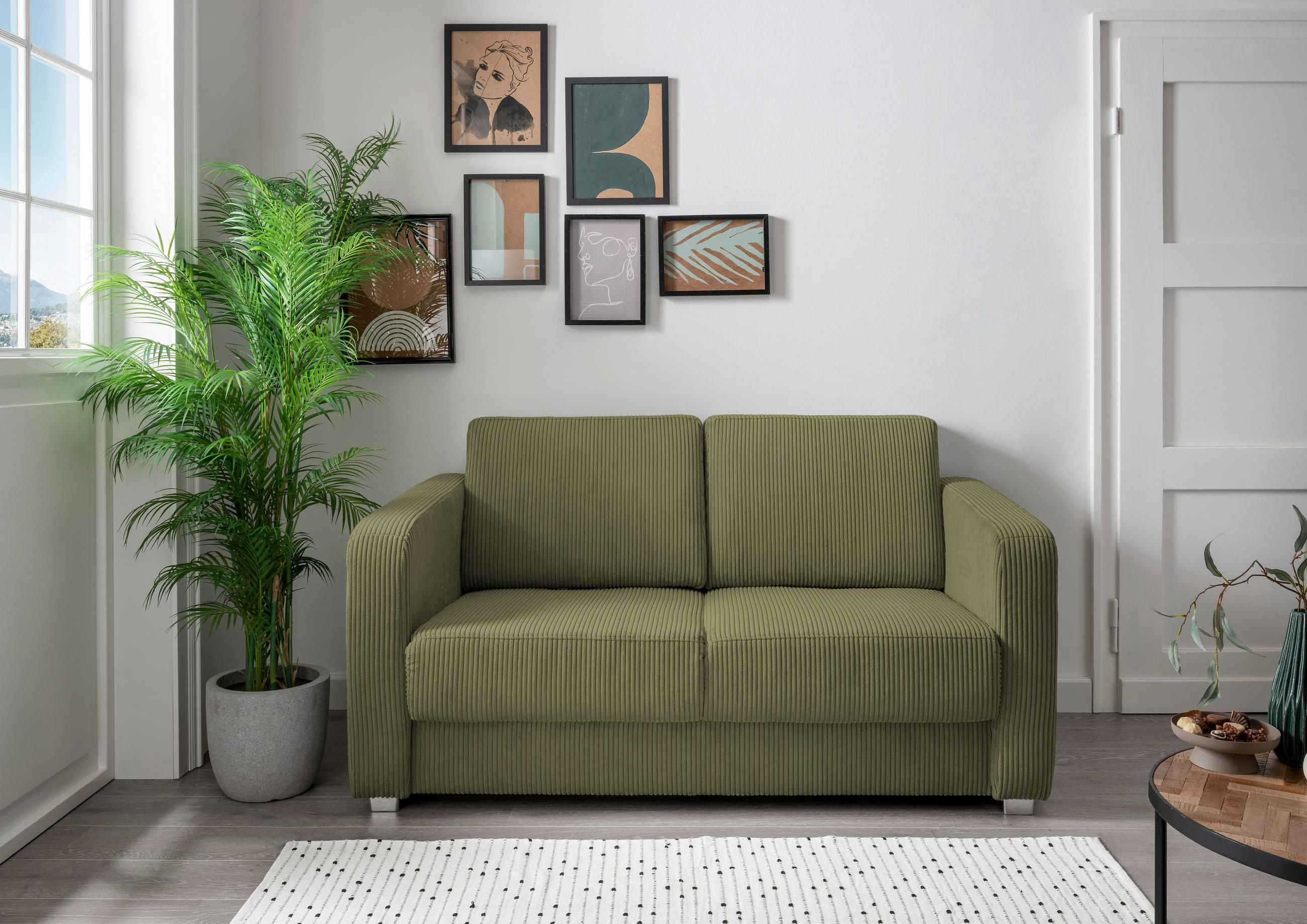 SCHLAFSOFA Mia in Cord Olivgrün  - Chromfarben/Olivgrün, Basics, Kunststoff/Textil (159/88/87cm) - Livetastic