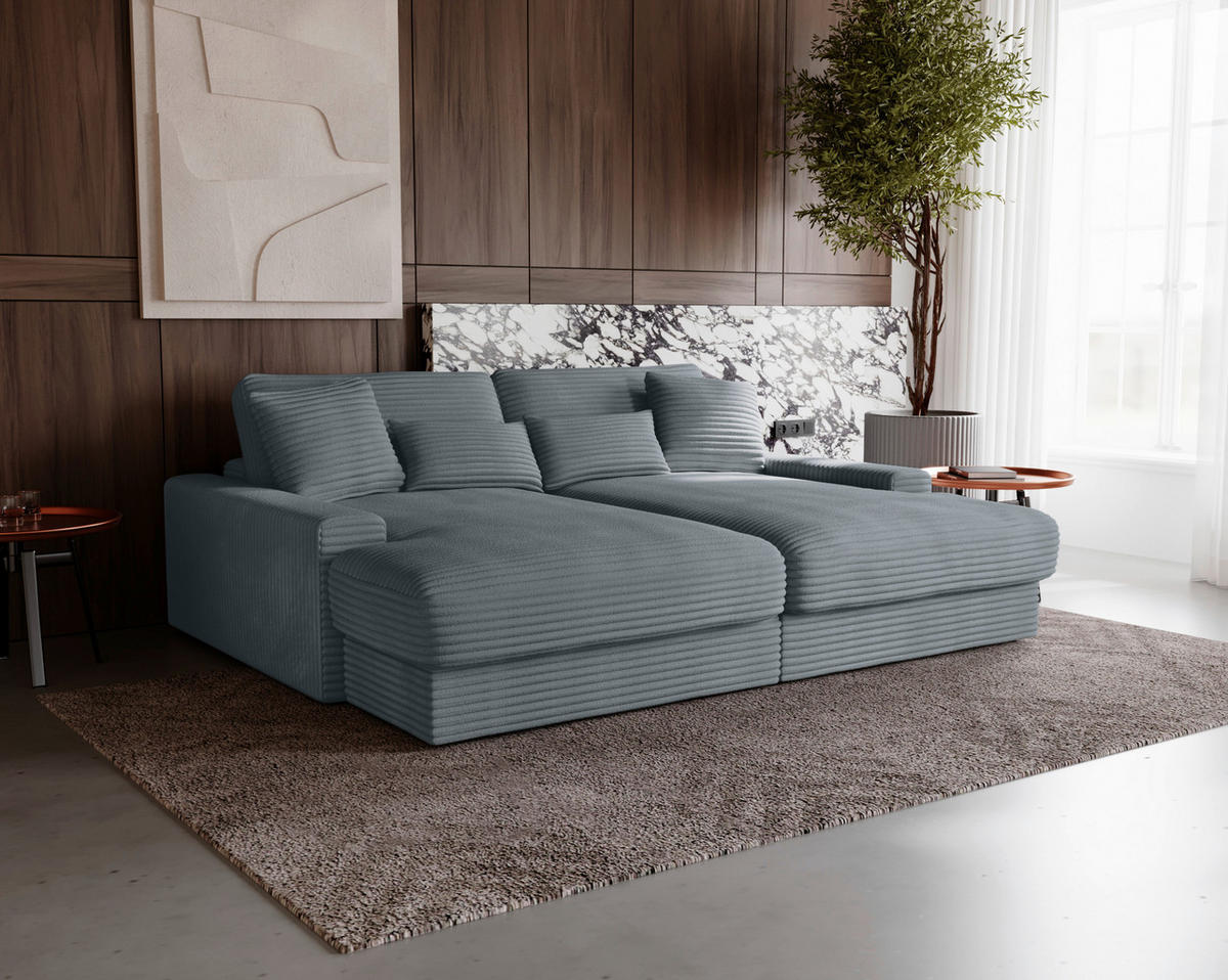 BIGSOFA Cord Grau  - Schwarz/Grau, MODERN, Kunststoff/Textil (230/85/190cm) - Carryhome