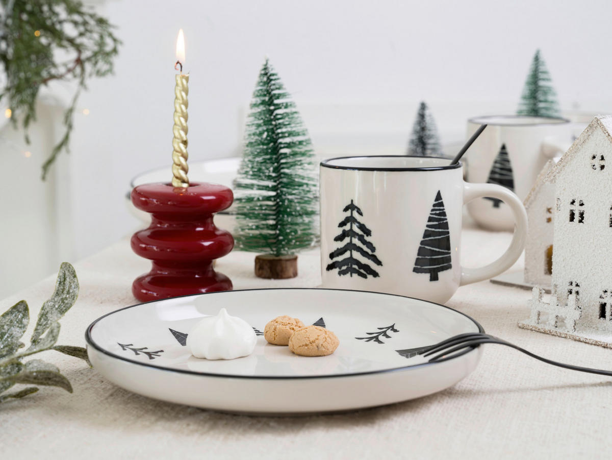 RAŇAJKOVÁ SÚPRAVA Nordic Christmas Black 12-dielne  - čierna/biela, Basics, keramika - Creatable
