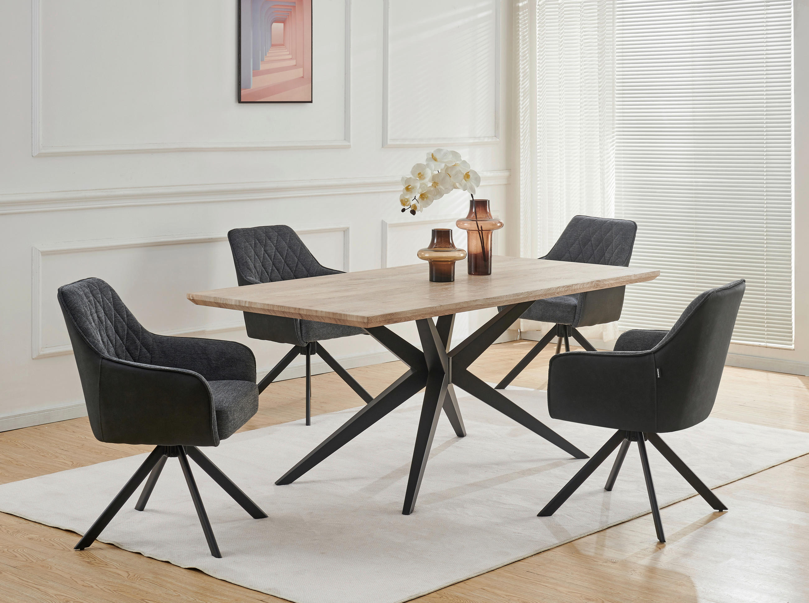 ARMLEHNSTUHL  in Eisen Webstoff, Leinenoptik  - Schwarz/Grau, KONVENTIONELL, Holz/Textil (57/84/63cm) - Livetastic