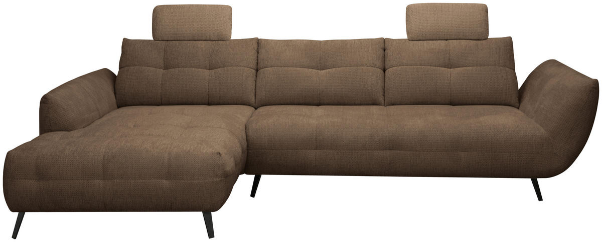 ECKSOFA Terracotta Chenille Armlehnenkissen, Rücken echt, Sitztiefenverstellung  - Terracotta/Schwarz, KONVENTIONELL, Textil/Metall (215/313cm) - Hom`in
