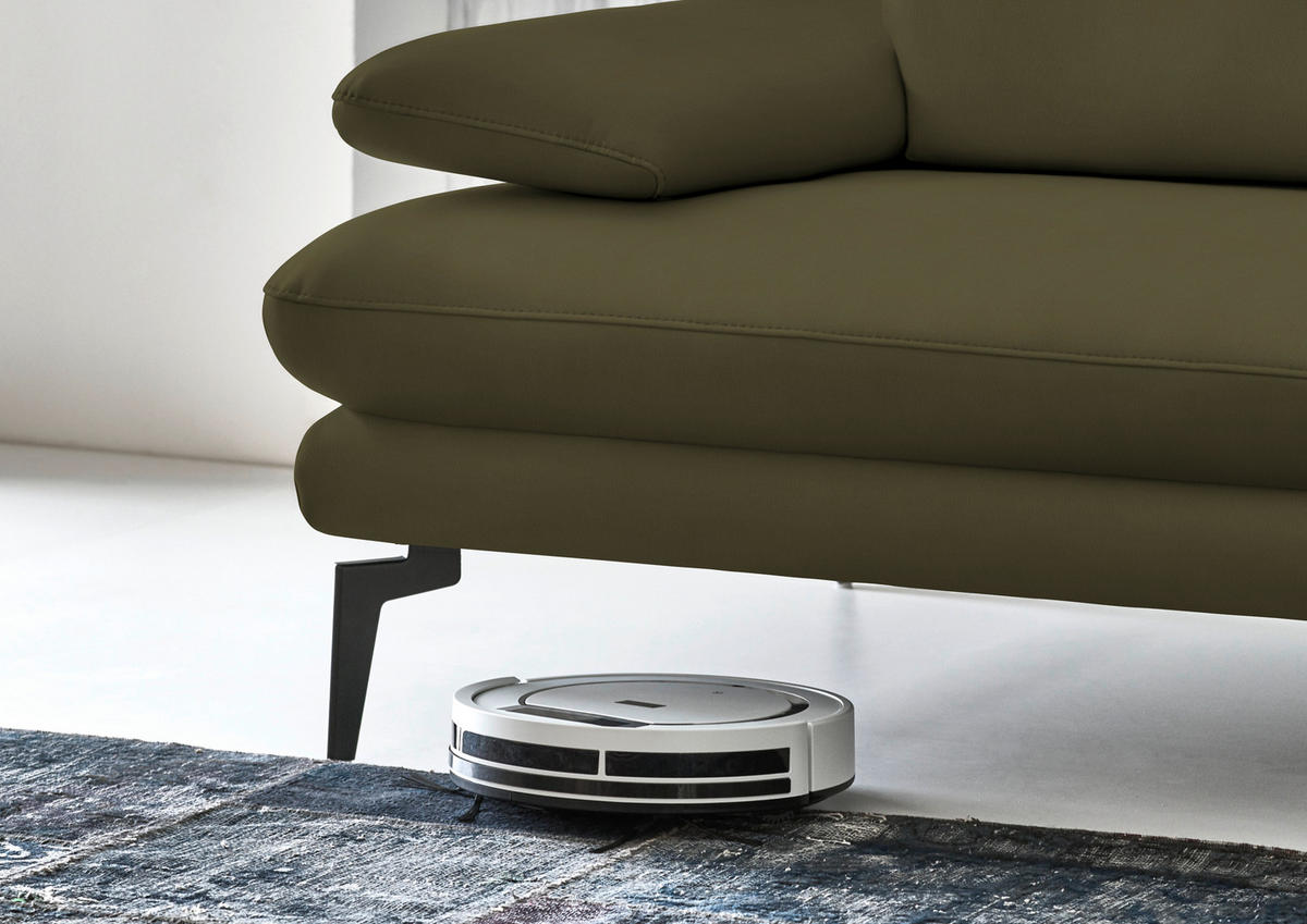 3-SITZER-SOFA in Echtleder Olivgrün  - Schwarz/Olivgrün, Design, Leder/Metall (222/86/104cm) - Dieter Knoll