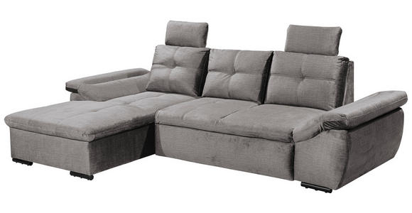 ECKSOFA in Mikrovelours Hellgrau  - Hellgrau/Schwarz, KONVENTIONELL, Kunststoff/Textil (170/275cm) - Carryhome