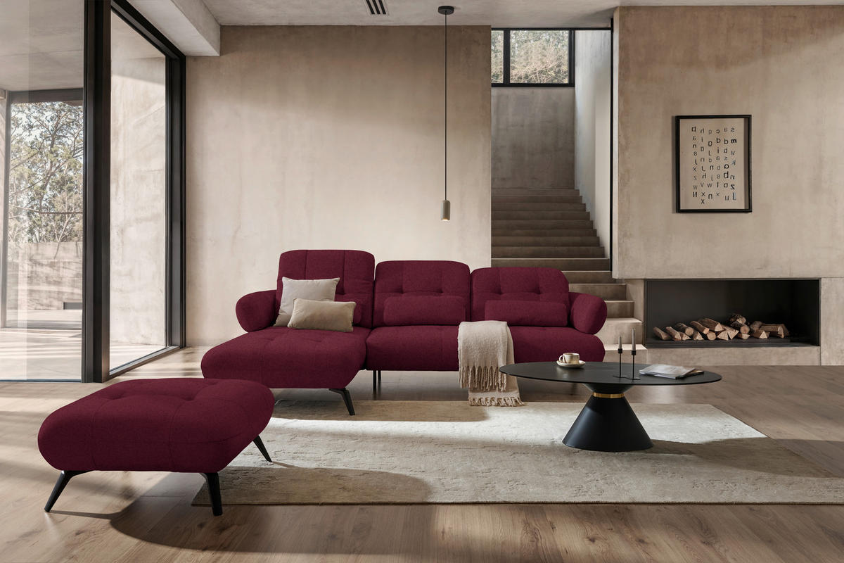 ECKSOFA Chenille Weinrot  - Weinrot/Schwarz, Modern, Textil/Metall (180/282cm) - Novel
