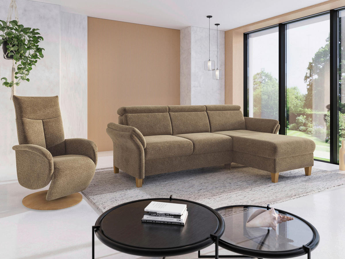 ECKSOFA GLENDALE E Hellbraun Flachgewebe  - Hellbraun/Eichefarben, KONVENTIONELL, Holz/Textil (253/166cm) - Sit & More