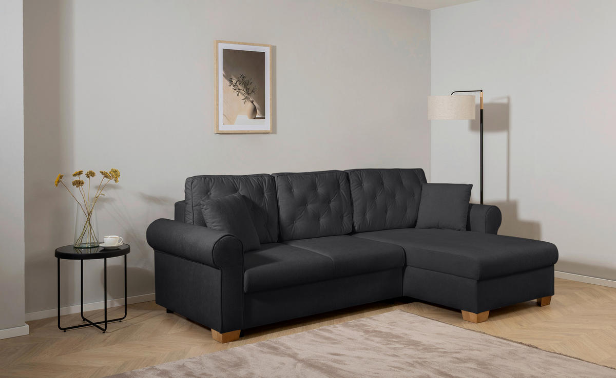 ECKSOFA Arles Anthrazit  - Anthrazit/Buchefarben, Design, Holz/Textil (266/161cm) - MID.YOU