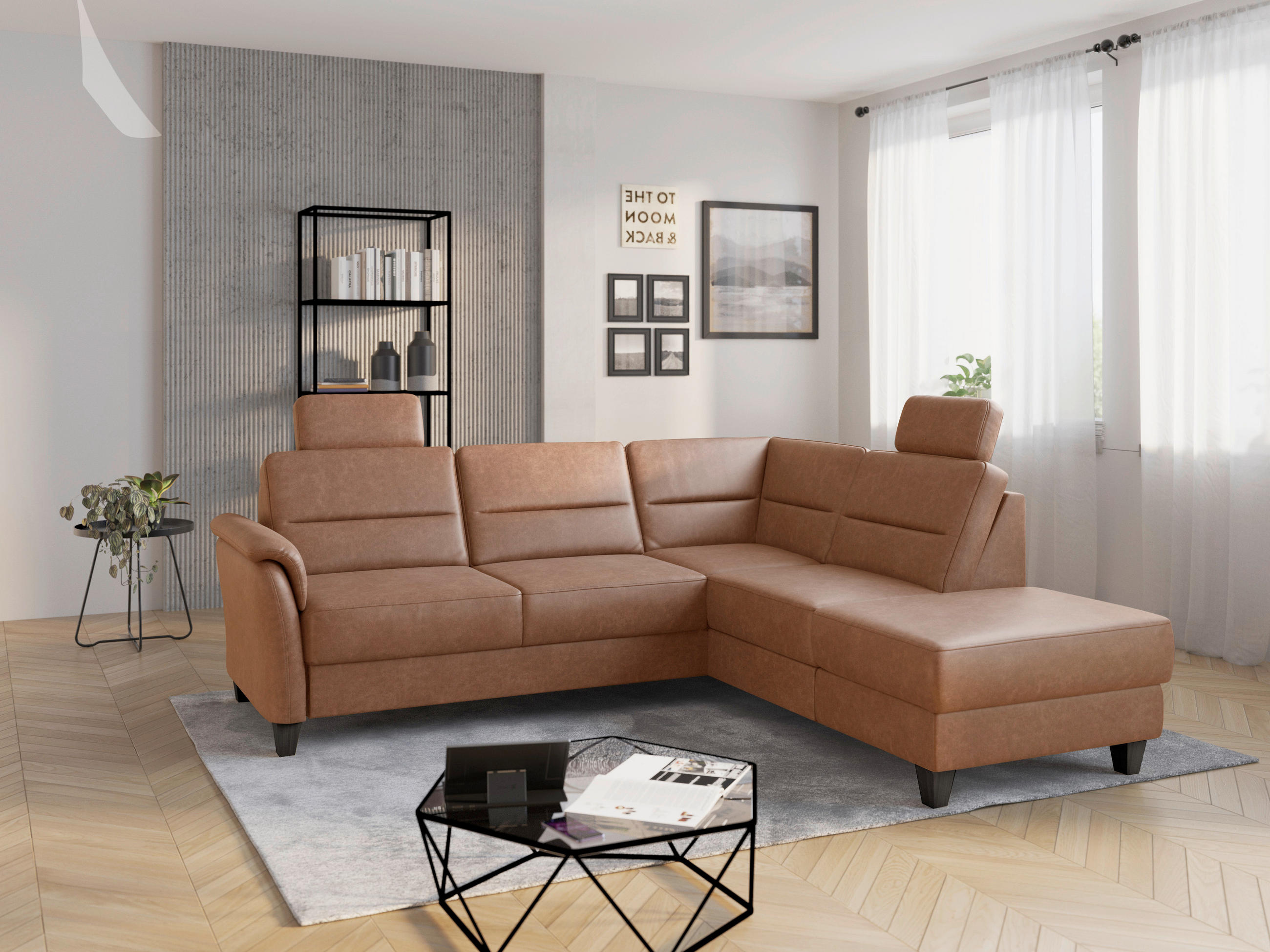 ECKSOFA Mikrofaser Cognac  - Wengefarben/Cognac, Konventionell, Holz/Textil (236/212cm) - Sit & More