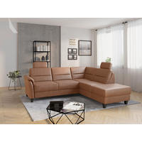 ECKSOFA PALMERA V Cognac Mikrofaser Kopfstütze, Liegefläche im Originalstoff  - Wengefarben/Cognac, KONVENTIONELL, Holz/Textil (236/212cm) - Sit & More