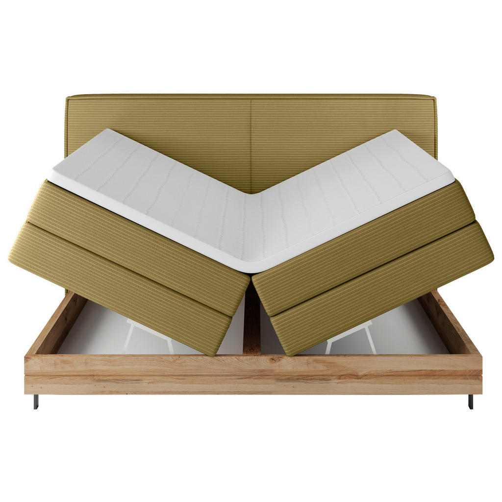 Thumbnail - Valnatura Boxspringbett, Grün, Textil, Eiche, massiv, H2 + H3, 7-Zonen, Höhe ca. 17,5 cm, 160x200 cm, Fsc, Made in EU, B...