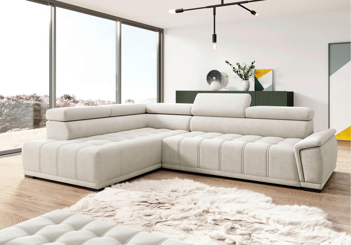 HÖRNSOFFA i vävt tyg, chenille sandfärgad  - sandfärgad/svart, Modern, textil/plast (106/283cm) - MID.YOU