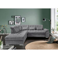 ECKSOFA Flachgewebe Dunkelgrau  - Chromfarben/Dunkelgrau, Modern, Textil/Metall (254/308cm) - Livetastic