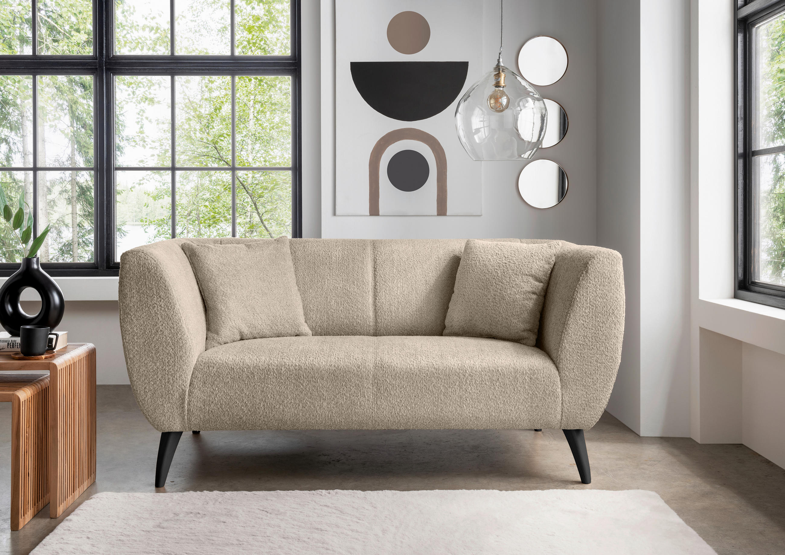 2-SITZER-SOFA in Bouclé Beige - Beige/Schwarz, Modern, Holz/Textil (172/83/88cm) - MID.YOU