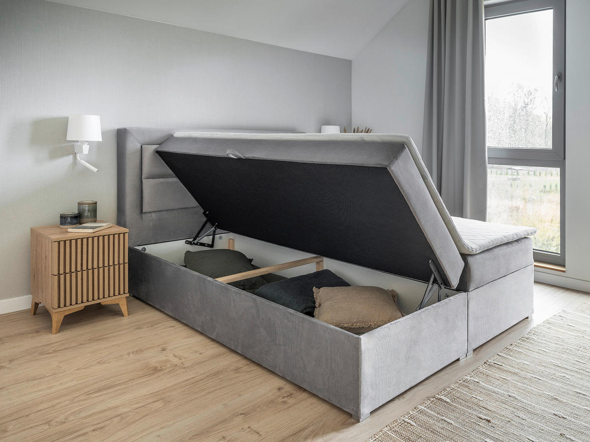 BOXBETT 180/200 cm  in Hellgrau  - Silberfarben/Hellgrau, Modern, Holz/Kunststoff (180/200cm) - MID.YOU