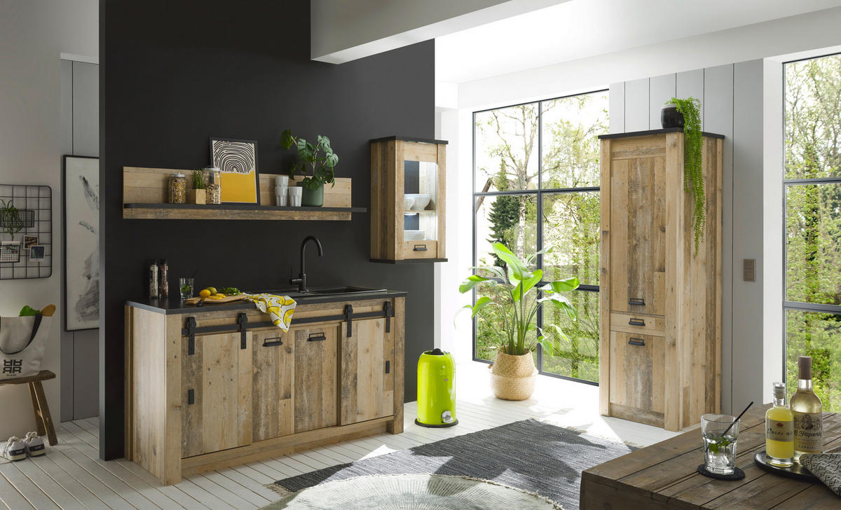 KÜCHENOBERSCHRANK 50/90/31 cm  in Anthrazit, Naturfarben  - Anthrazit/Schwarz, Trend, Glas/Holzwerkstoff (50/90/31cm) - MID.YOU