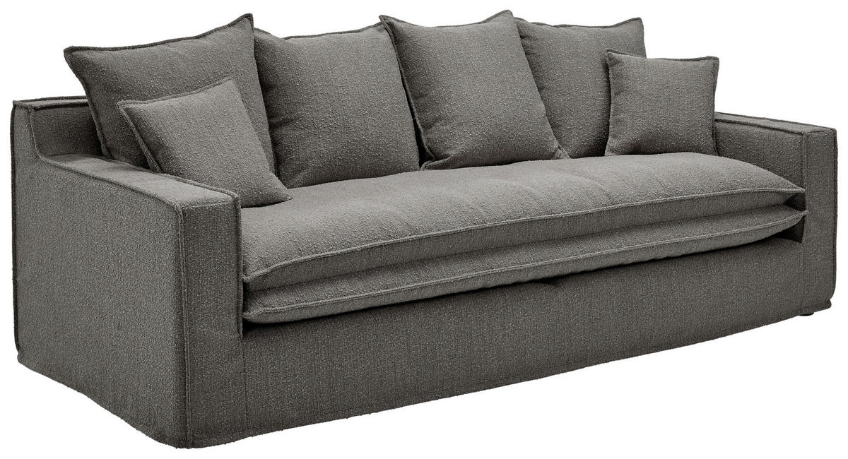 HUSSEN-3-SITZER-SOFA in Bouclé Grau  - Schwarz/Grau, Trend, Kunststoff/Textil (227/92/105cm) - Livetastic