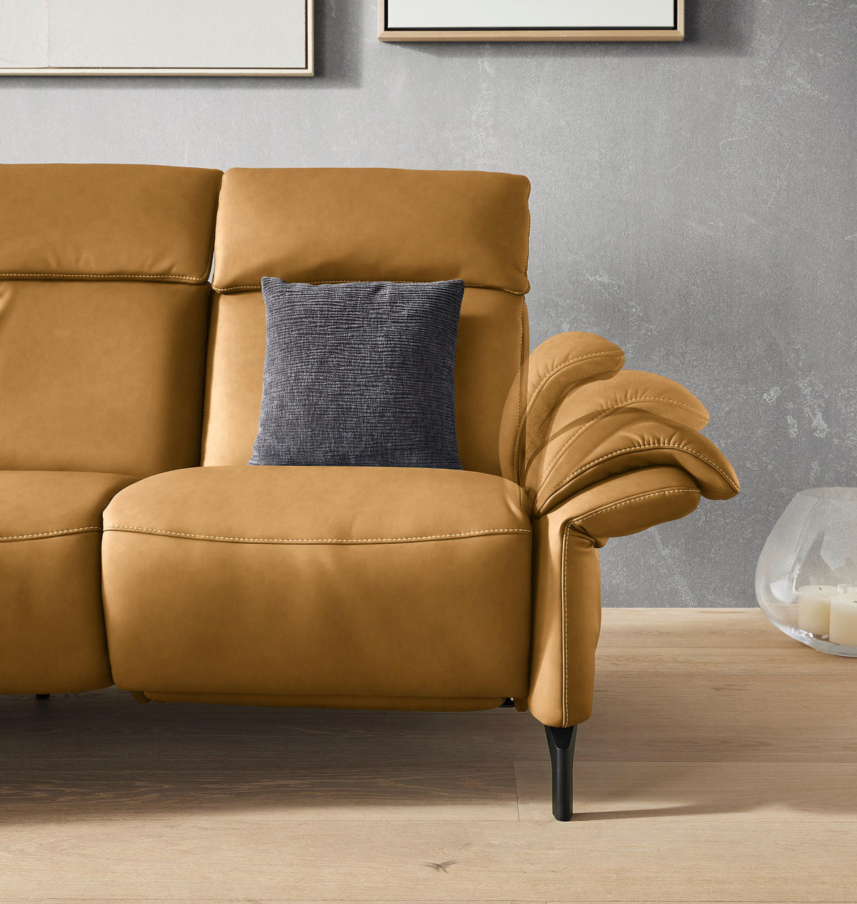 TRAPEZSOFA Echtleder Currygelb  - Currygelb/Schwarz, KONVENTIONELL, Leder/Metall (221/103/95cm) - Dieter Knoll