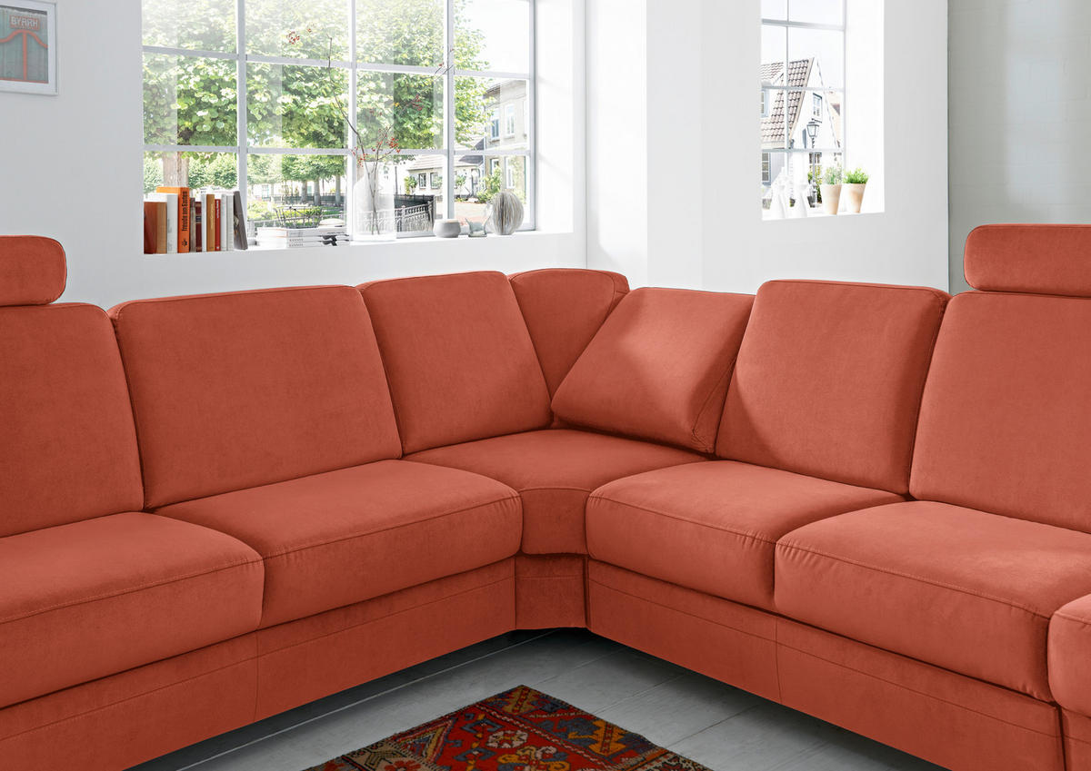 ECKSOFA in Flachgewebe Terracotta  - Terracotta/Alufarben, Konventionell, Textil/Metall (269/287cm) - Beldomo System