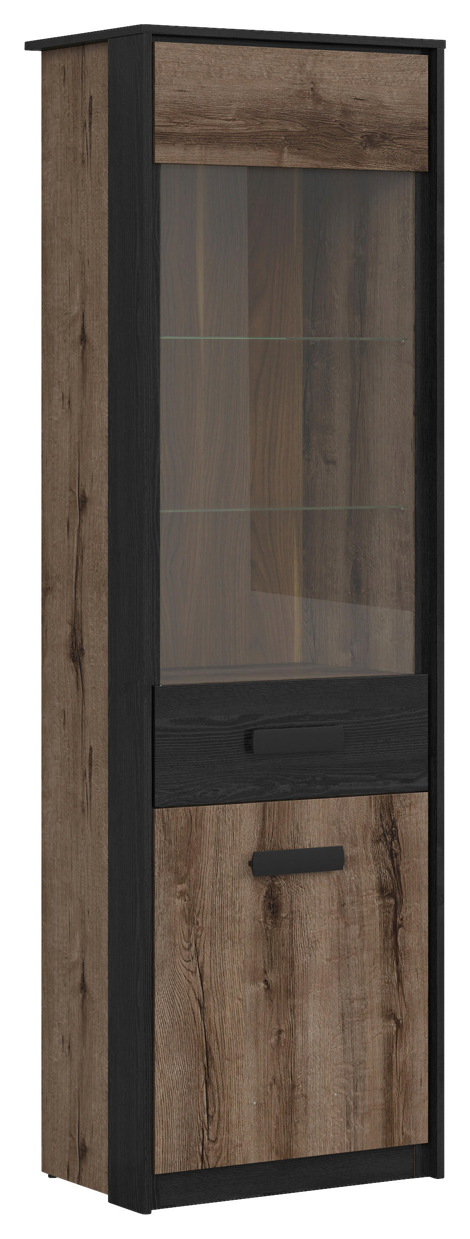 VITRINE  in Eichefarben - Eichefarben/Schwarz, Design, Glas/Holzwerkstoff (60/195/41cm)